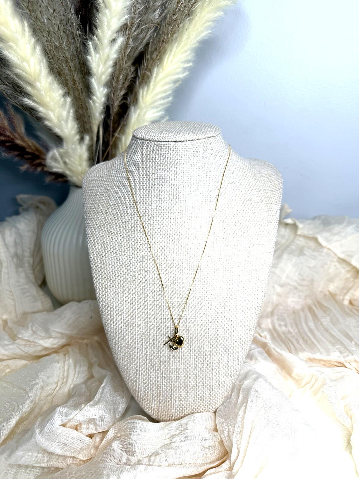 Cadena Fina con Dije Corazón y Ancla Oro 18k Italiano - Fe y Esperanza