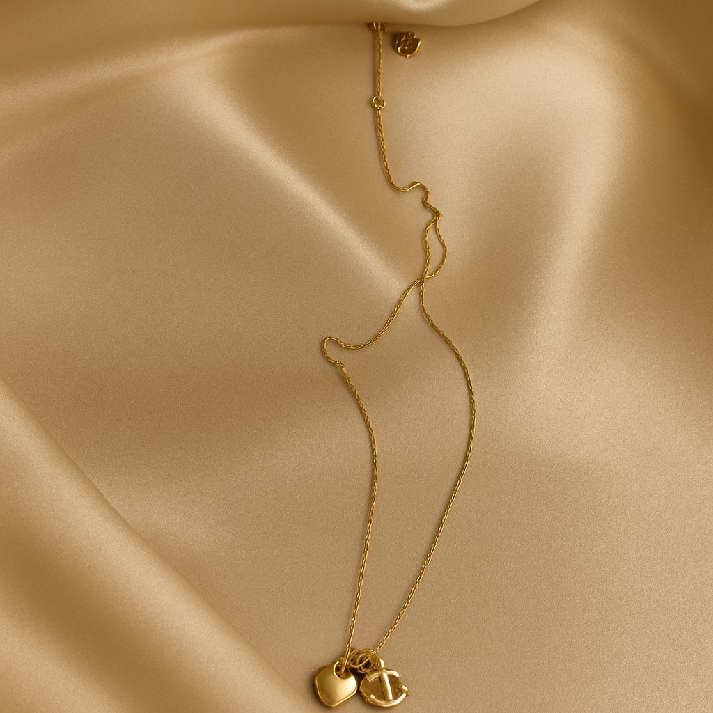 Cadena Fina con Dije Corazón y Ancla Oro 18k Italiano - Fe y Esperanza