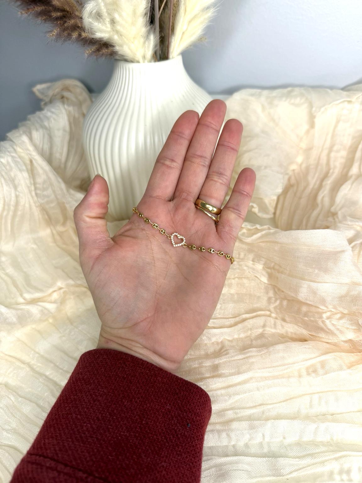 Pulsera de Oro 18K Italiano – Tejido Gucci con Corazón